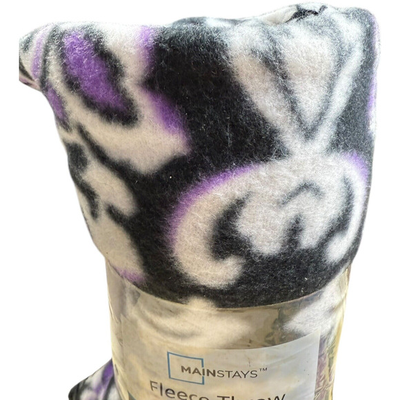 Mainstays Purple Black White Cozy Fleece Throw Blanket 50" X 60" Home Bedding - Picture 5 of 7